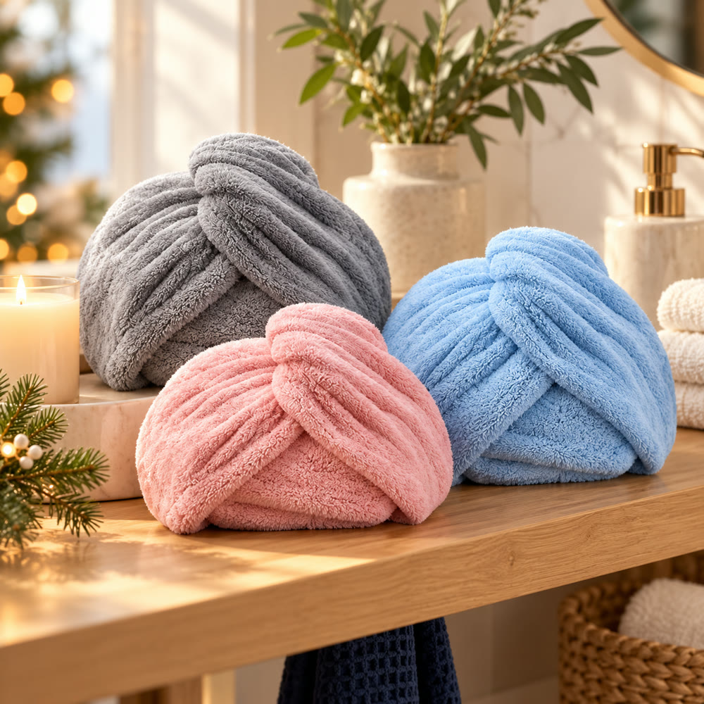 Microfiber Hair Towel 3-Pack in use